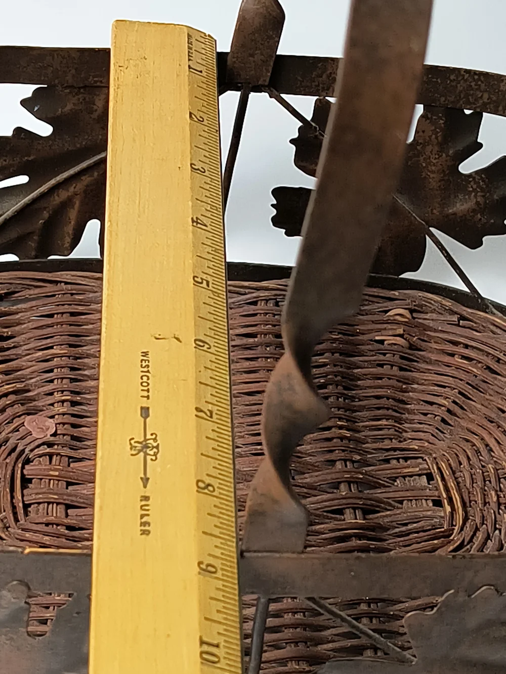 Rustic Brown Leaf Metal Basket with Handle - Farmhouse Centerpiece